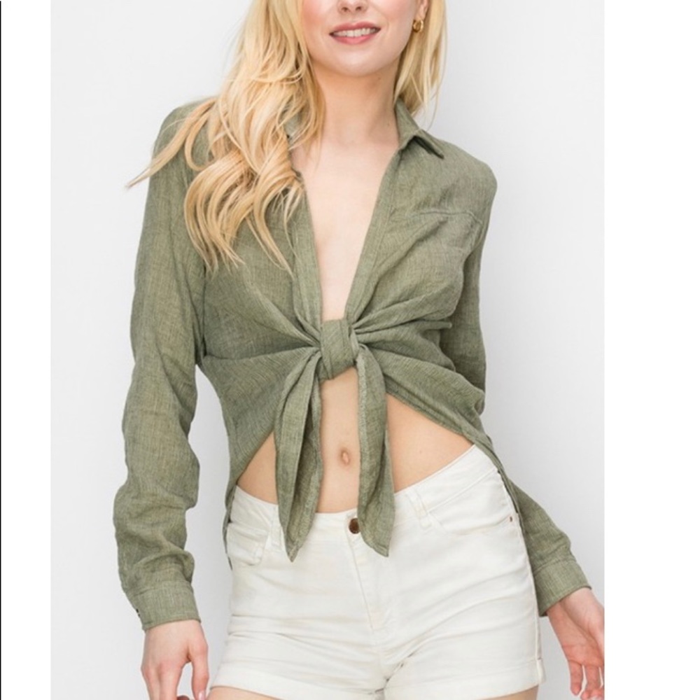 White Tie Front Long Sleeved Summer Blouse Top